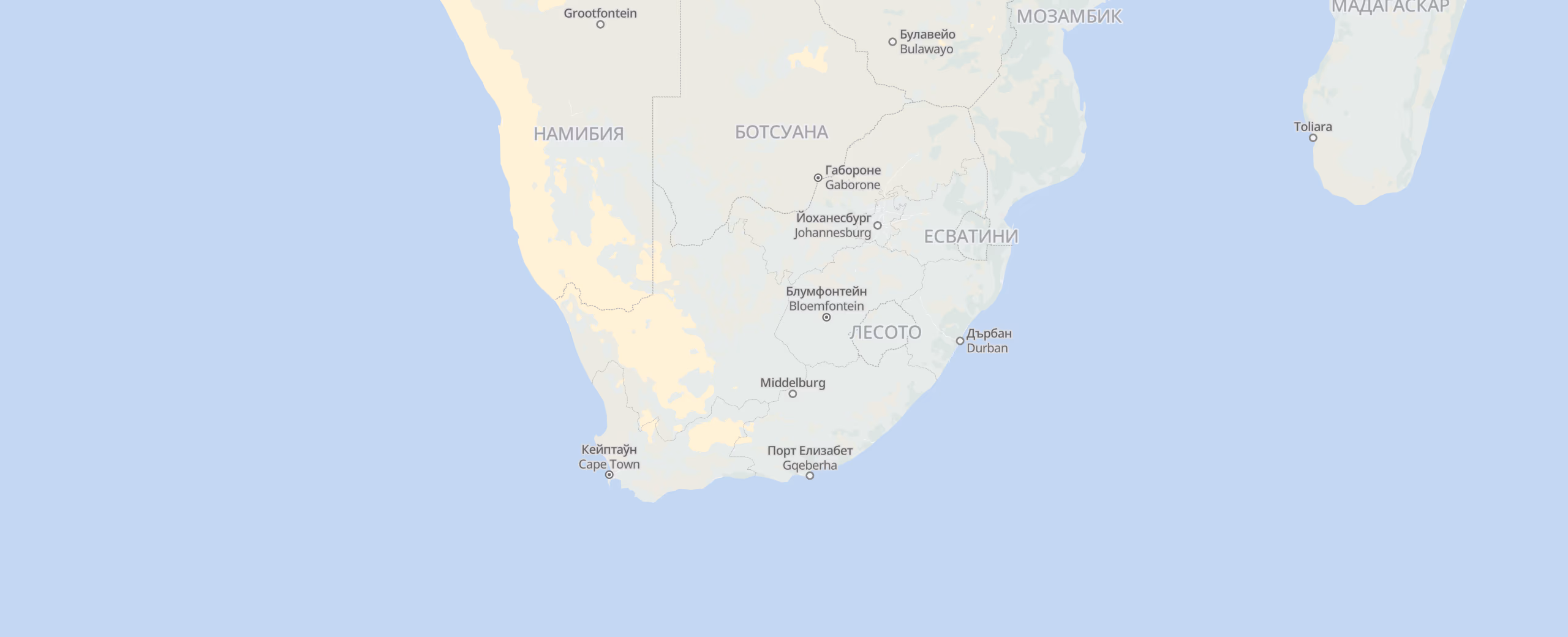 Южна Африка cities map