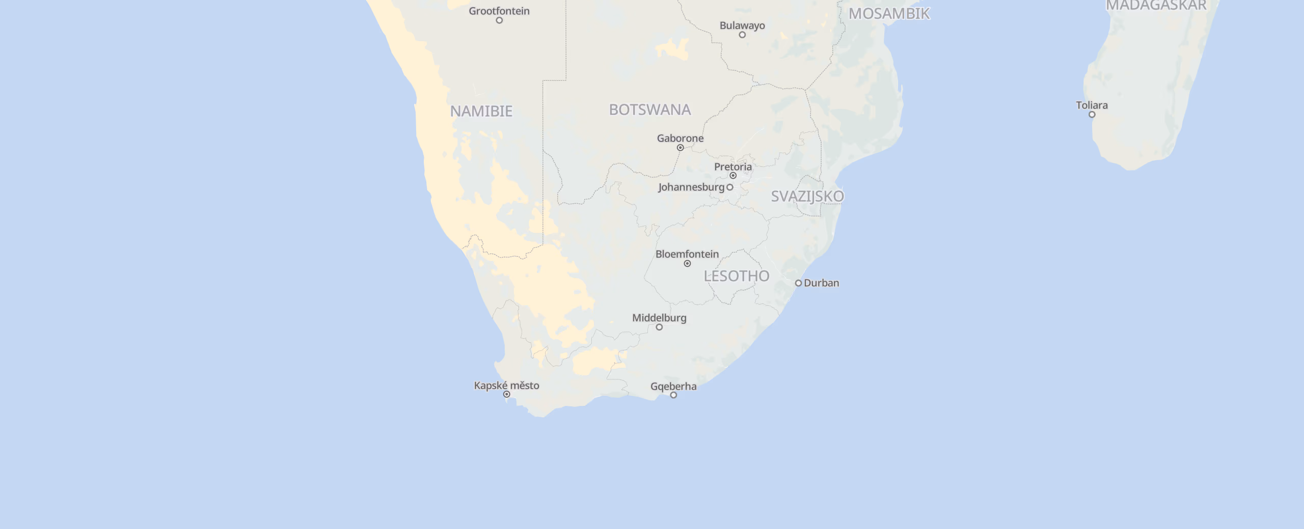 Jižní Afrika cities map